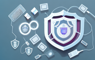 A usb stick surrounded by a symbolic shield