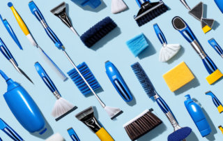 A variety of cleaning tools and products