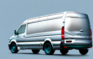 A sprinter van half covered in a sleek