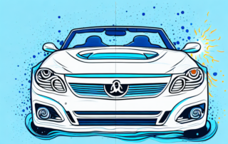 Several convertible car tops being sprayed with different types of waterproofing sprays