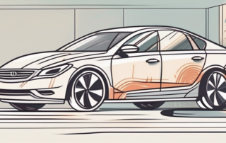 A car with visible scratches being polished with a buffer tool