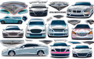 Several car hoods showcasing a variety of unique and creative sticker designs