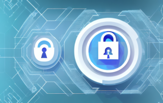 A secure vault with digital data symbols floating into it