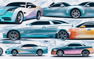A variety of car wraps in different colors and textures