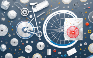 A bicycle with a roll of foil and various tools nearby