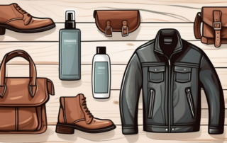 Various leather items such as a jacket