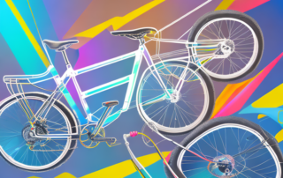 An e-bike being wrapped in a colorful foil