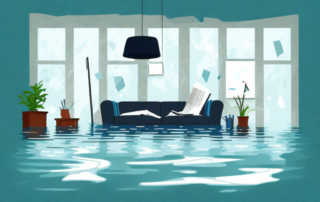 A broken vase and a flooded living room