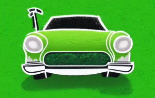 A car parked in a lush