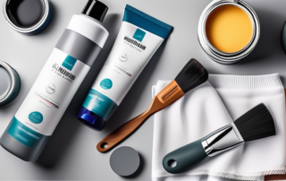 Several matte paint cleaning products arranged on a table