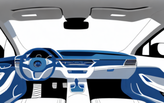 A car interior showcasing different areas like the dashboard