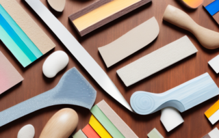 Different types of wooden surfaces with visible color layers being sanded off