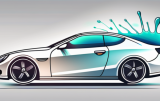 A car with a glossy finish under a spray bottle