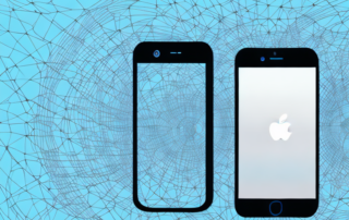 An iphone with a visible crack from which a stream of ones and zeros (representing data) is leaking out