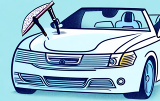 A convertible car with its fabric roof being cleaned