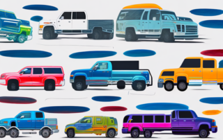 A variety of large vehicles like suvs