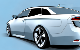 A variety of unique and stylish car stickers placed on the rear window of a sleek