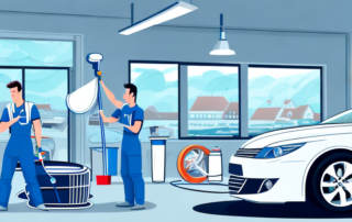 A car being detailed and polished in a professional garage setting