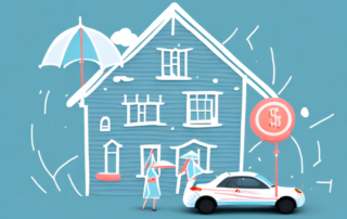 A protective umbrella covering a miniature house and car