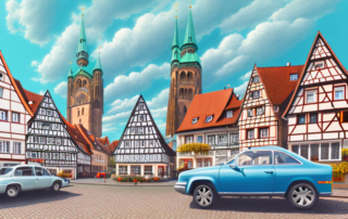 A car being detailed in the picturesque setting of hameln