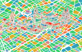 Several unique and colorful slides scattered around a stylized