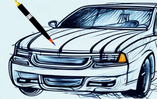 A car with a minor scratch being fixed using a paint pen