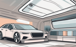 A car interior being treated with an ozone generator