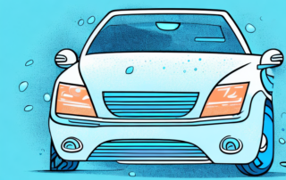 A car parked with its exterior windscreen being cleaned using cleaning tools like a squeegee and spray bottle