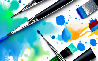 A variety of paintbrushes and tools immersed in water with paint dissolving off them