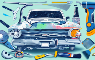 A car with patches of paint being removed