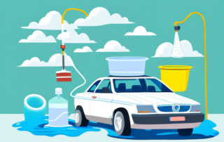 A car being washed in a picturesque bavarian landscape