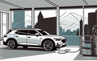 A professional window tinting process being done on a car in a workshop