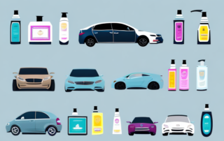 Several different types of car shampoos arranged on a shelf