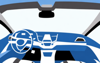 The interior of a car with a focus on the windshield