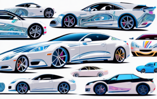 A variety of cars showcasing different and creative car wrap patterns and designs