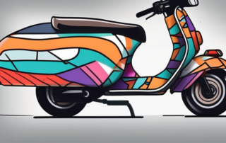 A motor scooter with various tools around it