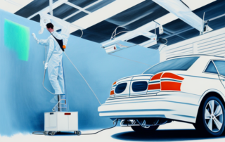 A car in a professional paint booth