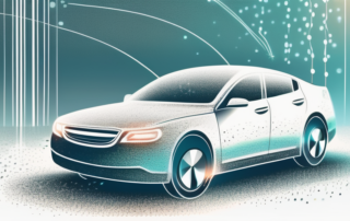 A car with a glowing windshield under a magnifying glass