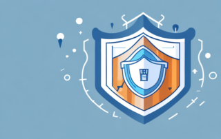 A residential building with a safety shield symbol hovering over it