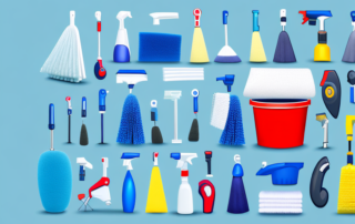 Various car cleaning tools such as a bucket with soapy water