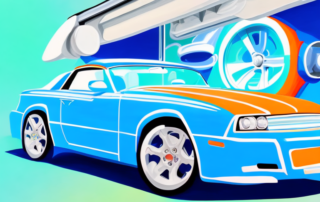 A car in a professional painting booth