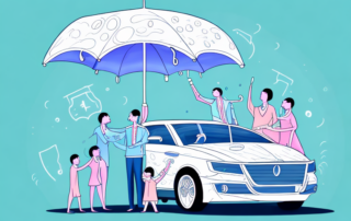 A protective umbrella covering a symbolic house and car