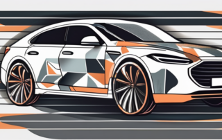 A car half covered with shiny vinyl wrap