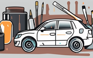 A car with visible scratches being treated with paint