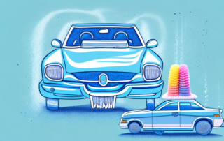 Various car cleaning products like a bucket of soapy water