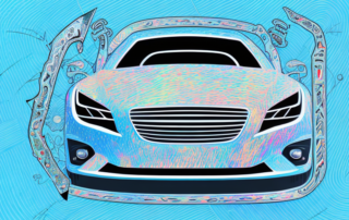 A car being wrapped in a custom-designed foil