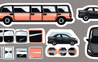 A car with various warning stickers strategically placed on different parts