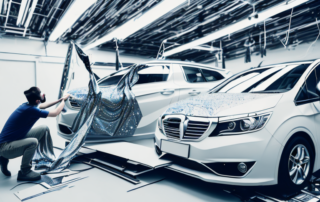 A vehicle getting a professional foil wrap in a well-equipped workshop in mannheim