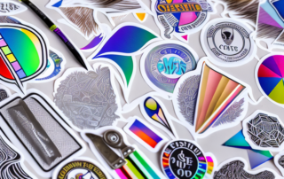 Various types of foil stickers in different shapes and colors