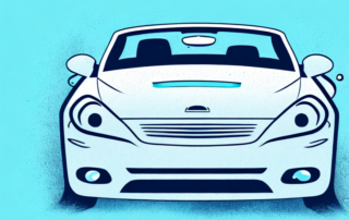 A convertible car with its fabric top being sprayed with a waterproofing spray